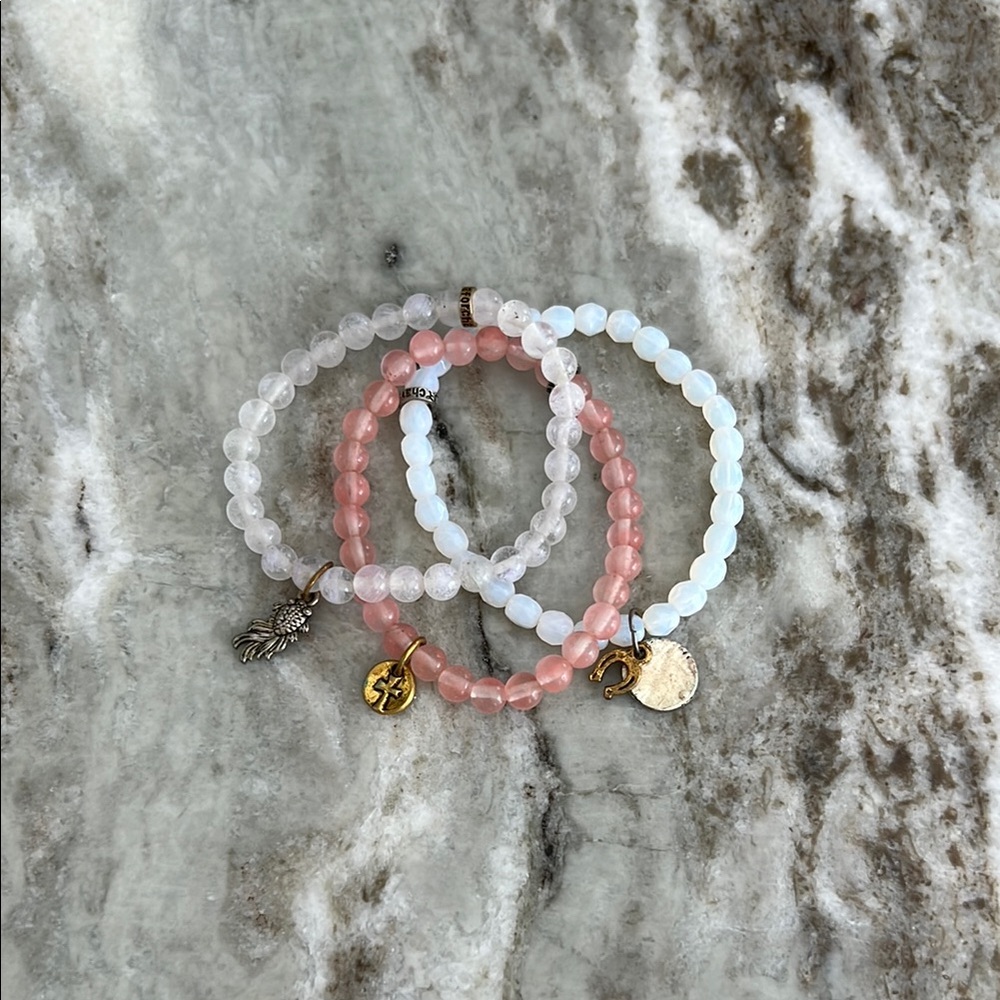 Bracelet Set - Pink and White Beaded